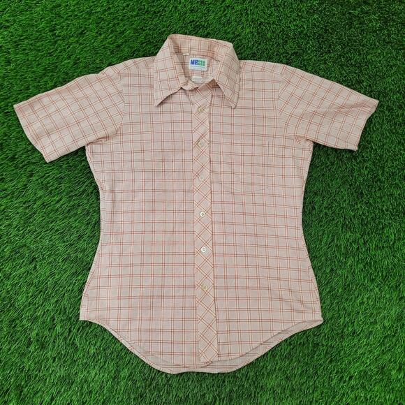 Vintage 90s Dee-Cee MOD Button Shirt Large 21x29 Plaid Check - Picture 1 of 14